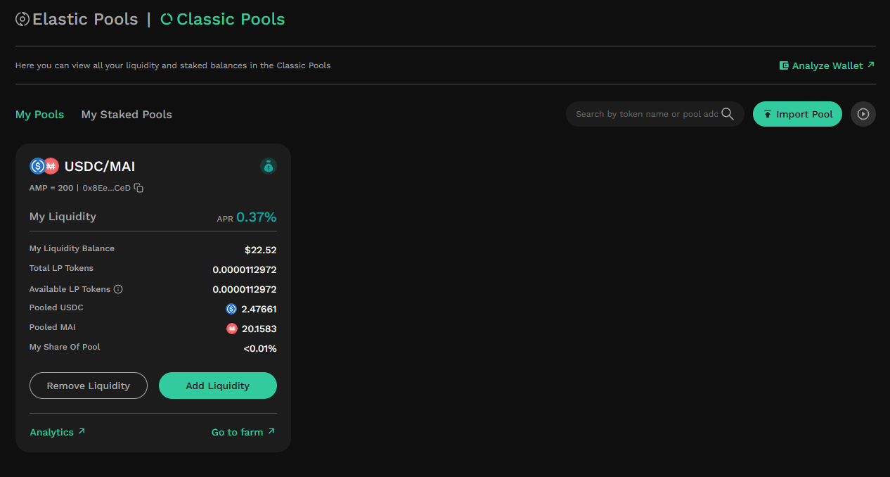 My Pools dashboard