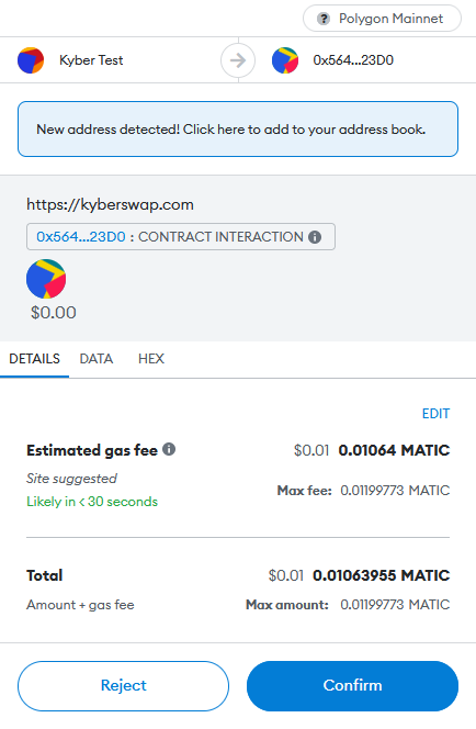 MetaMask transaction confirmation